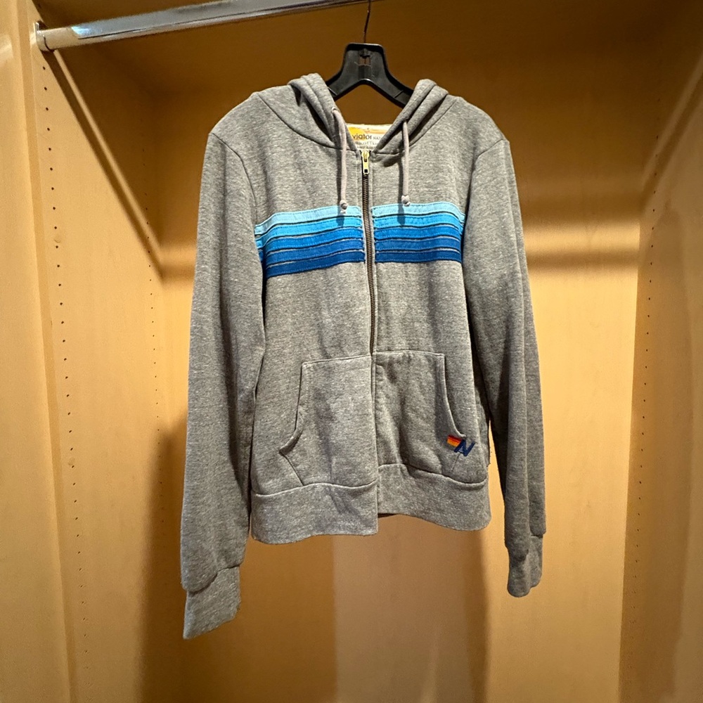 Aviator Nation Gray and Blue Zip-Up Sweater